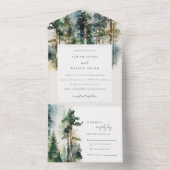Invitation Tout En Un Elégante aquarelle verte Mariage forestier (À l'intérieur)