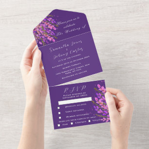 Invitation Tout En Un Elégante aquarelle violet Floral Lilac Mariage