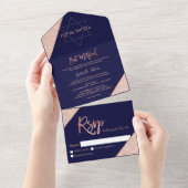Invitation Tout En Un Élégante Bar Mitzvah or rose gold pailleté bleu ma (Déchirure)