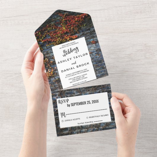 Invitation Tout En Un Elégante botanique rustique automne rose mariage (Déchirure)