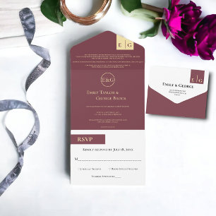 Invitation Tout En Un Élégante Burgundy Gold Typography Classy Mariage