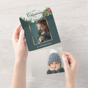 Invitation Tout En Un Élégante Calligraphie de Noël Joyeux Floral Photo