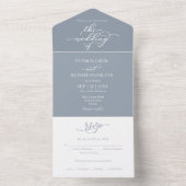 Invitation Tout En Un Élégante calligraphie Dusty Blue Mariage (À l'intérieur)
