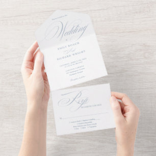 Invitation Tout En Un Élégante calligraphie moderne mariage bleu poussié