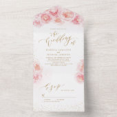 Invitation Tout En Un Élégante calligraphie or & mariage floral roux (À l'intérieur)