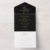 Invitation Tout En Un Élégante calligraphie or Mariage noir (À l'intérieur)