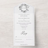 Invitation Tout En Un Élégante Chinoiserie noire Mariage Bird Crest (À l'intérieur)