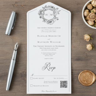 Invitation Tout En Un Élégante Chinoiserie noire Mariage de crête d'oise