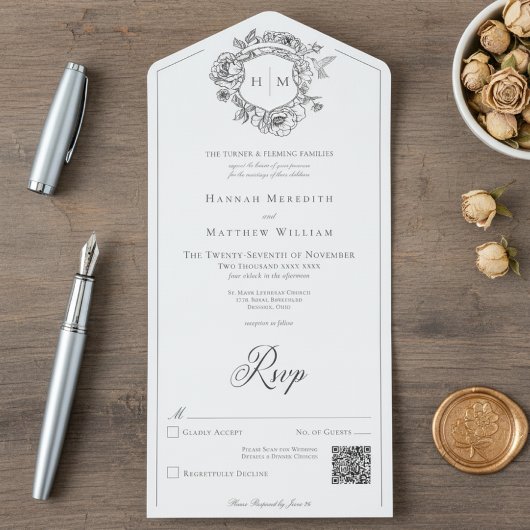 Invitation Tout En Un Élégante Chinoiserie noire Mariage de crête d'oise