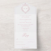 Invitation Tout En Un Élégante Chinoiserie rose Mariage de crête d'oisea (À l'intérieur)