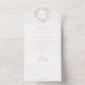 Invitation Tout En Un Élégante Chinoiserie rose Mariage de crête d'oisea (À l'intérieur)
