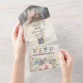 Invitation Tout En Un Elégante crème rose aquarelle Floral QR Code photo (Déchirure)