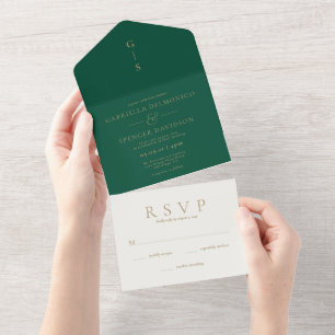 Invitation Tout En Un Elégante crème verte émeraude