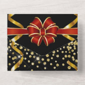 Invitation Tout En Un Elégante fête de champagne en or rouge noir (Verso)