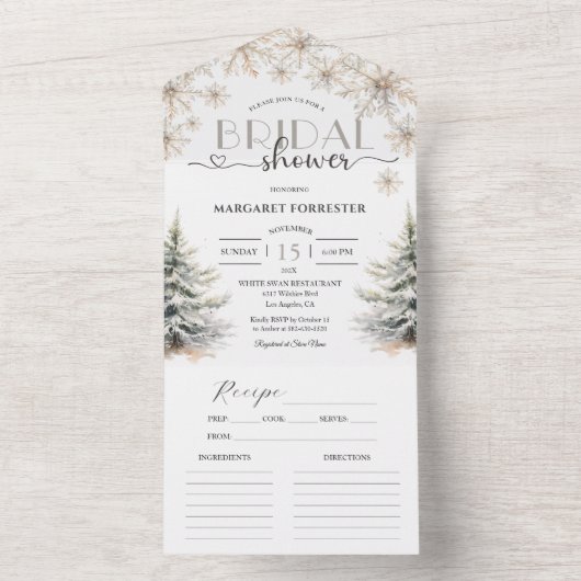 Invitation Tout En Un Élégante Fête des mariées d'hiver (À l'intérieur)