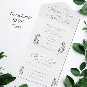 Invitation Tout En Un Elégante feuille Eucalyptus Mariage de automne mod