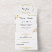 Invitation Tout En Un Elégante Filigree or sur blanc, Mariage (À l'intérieur)