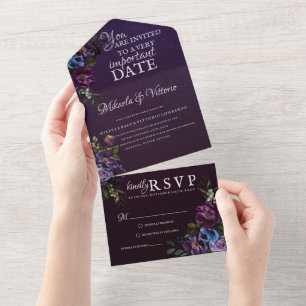 Invitation Tout En Un Élégante fleur gothique foncée