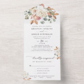 Invitation Tout En Un Élégante Fleurs d'automne Script Mariage moderne (À l'intérieur)