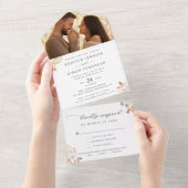 Invitation Tout En Un Élégante Fleurs d'automne Script Mariage photo (Déchirure)