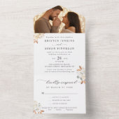 Invitation Tout En Un Élégante Fleurs d'automne Script Mariage photo (À l'intérieur)
