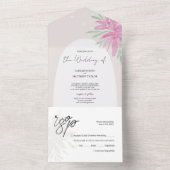 Invitation Tout En Un Élégante Fleurs de dentelle rose romantique (À l'intérieur)