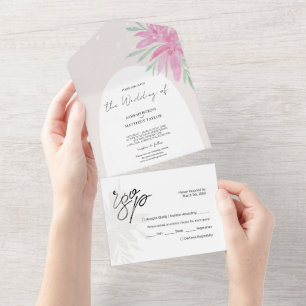 Invitation Tout En Un Élégante Fleurs de dentelle rose romantique