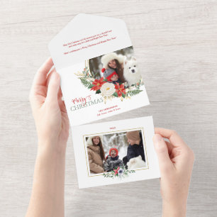Invitation Tout En Un Élégante florale de Noël avec Calligraphie Photo