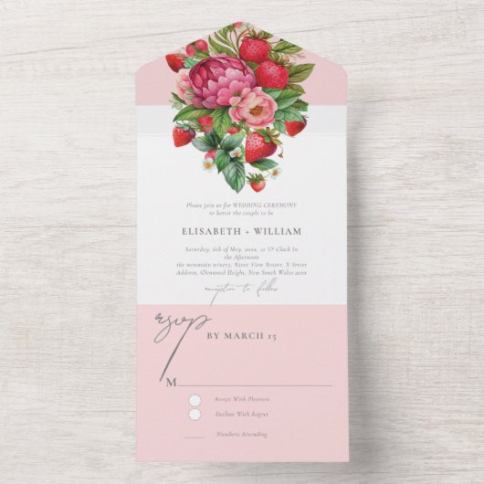 Invitation Tout En Un Elégante fraise et pivoines Mariage Rsvp (À l'intérieur)