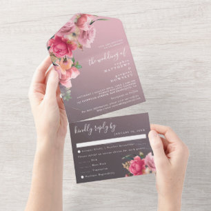 Invitation Tout En Un Élégante invitation de mariage florale en or rose