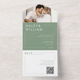 Invitation Tout En Un Élégante Mariage Minimaliste Vert Sauge Moderne Ph