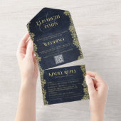Invitation Tout En Un Elégante Marine Baroque Et Mariage Chic Gold Class (Déchirure)