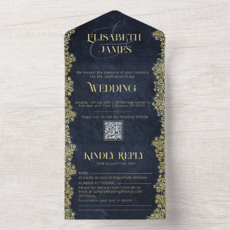 Invitation Tout En Un Elégante Marine Baroque Et Mariage Chic Gold Class