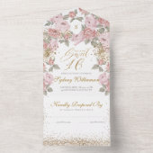 Invitation Tout En Un Elégante Parties scintillant Or Peony Rose Sweet 1 (À l'intérieur)