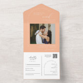 Invitation Tout En Un Élégante Pêche Arc minimal QR Code photo (À l'intérieur)