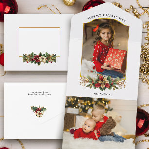 Invitation Tout En Un Élégante photo florale de Noël