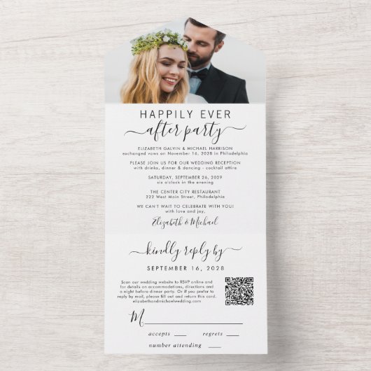 Invitation Tout En Un Elégante Photo QR Code Réception de mariage (À l'intérieur)