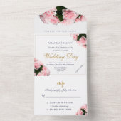 Invitation Tout En Un Élégante Rose Rose Fleurs Mariage Floral (À l'intérieur)