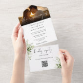 Invitation Tout En Un Élégante végétation florale QR Code Mariage Photo (Déchirure)