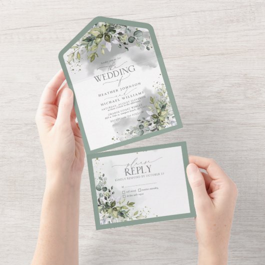 Invitation Tout En Un Elégante verdure botanique Aquarelle florale (Déchirure)