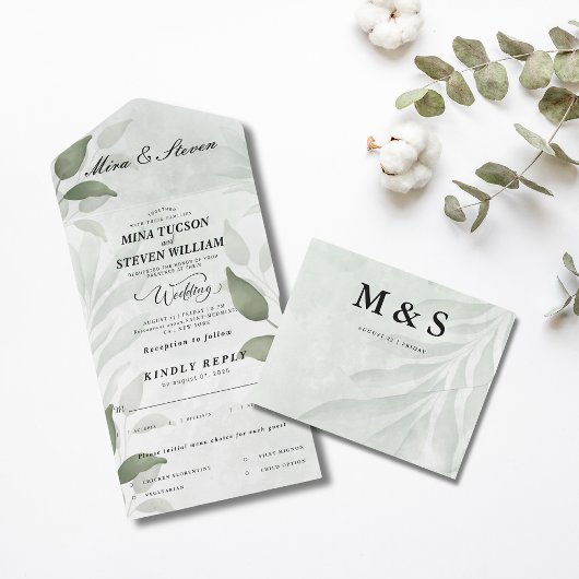 Invitation Tout En Un Elégante verdure Eucalyptus mariage