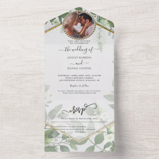 Invitation Tout En Un Élégante verdure Foliage Mariage Botanique Tout en (À l'intérieur)