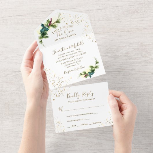 Invitation Tout En Un Élégante verdure forestière Mariage chrétien (Déchirure)
