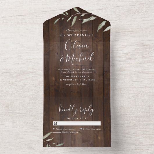 Invitation Tout En Un Élégante verdure grange bois comté mariage rustiqu (À l'intérieur)