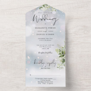 Invitation Tout En Un Élégante verdure hivernale Mariage floral