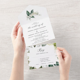 Invitation Tout En Un Elégante verdure Mariage d'aquarelle feutrée