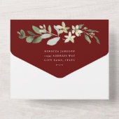 Invitation Tout En Un Elégante verdure Maroon Rouge Mariage (Verso)