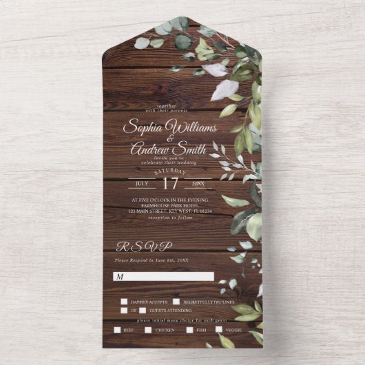 Invitation Tout En Un Élégante Verdure Rustique Tout en un (À l'intérieur)