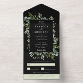 Invitation Tout En Un Elégante verdure sur Mariage noir (À l'intérieur)