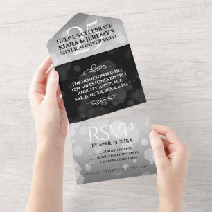 Invitation Tout En Un Élégantes 25e Noces d'argent de mariage